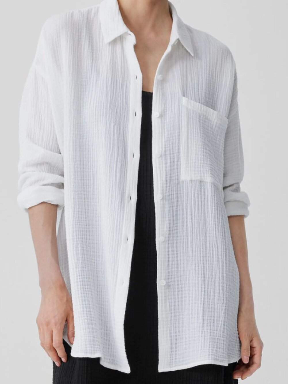 Eileen Fisher Classic Organic Cotton Gauze Button-Up Shirt